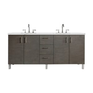 James Martin 850-V72-SOK-3ENC Metropolitan 72 Inch Double Vanity Cabinet with Ethereal Noctis Quartz Top - Silver Oak