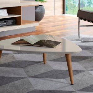 Manhattan Comfort Utopia 17.51" High Triangle Coffee Table with Splayed Legs in Off White and Maple Cream