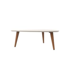 Manhattan Comfort Utopia 17.51" High Triangle Coffee Table with Splayed Legs in Off White and Maple Cream