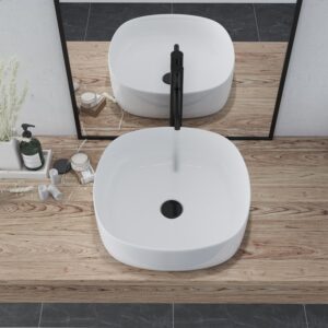 Altair 9008-BAS-WH Zion 16 3/4 Inch Square Ceramic Bathroom Sink - White