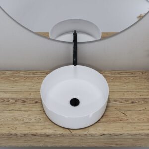 Altair 9009-BAS-WH Sabine 14 1/4 Inch Round Ceramic Vessel Bathroom Sink - White