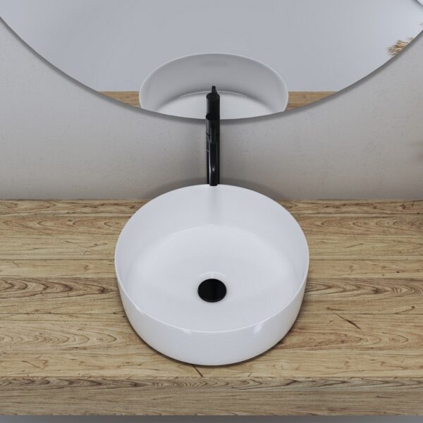 Altair 9009-BAS-WH Sabine 14 1/4 Inch Round Ceramic Vessel Bathroom Sink - White