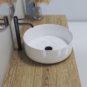 Altair 9009-BAS-WH Sabine 14 1/4 Inch Round Ceramic Vessel Bathroom Sink - White