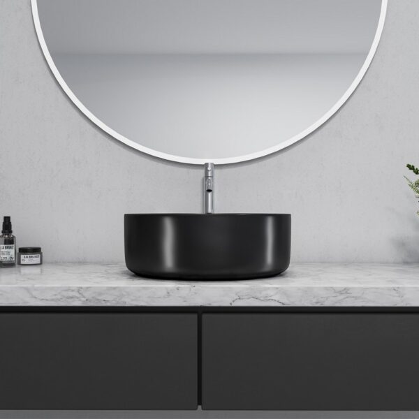 Altair 9010-BAS-BL Sabine 14 1/4 Inch Round Ceramic Vessel Bathroom Sink - Black