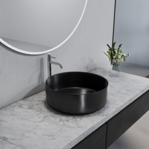 Altair 9010-BAS-BL Sabine 14 1/4 Inch Round Ceramic Vessel Bathroom Sink - Black