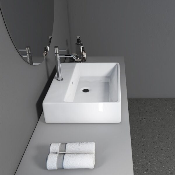 Altair 9011-BAS-WH Fremont 23 5/8 Inch Rectangle Ceramic Vessel Bathroom Sink with Overflow - White