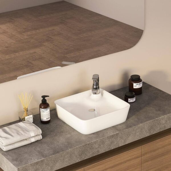 Altair 9013-BAS-WH Leonis 17 Inch Square Ceramic Vessel Bathroom Sink - White