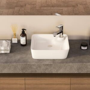 Altair 9013-BAS-WH Leonis 17 Inch Square Ceramic Vessel Bathroom Sink - White