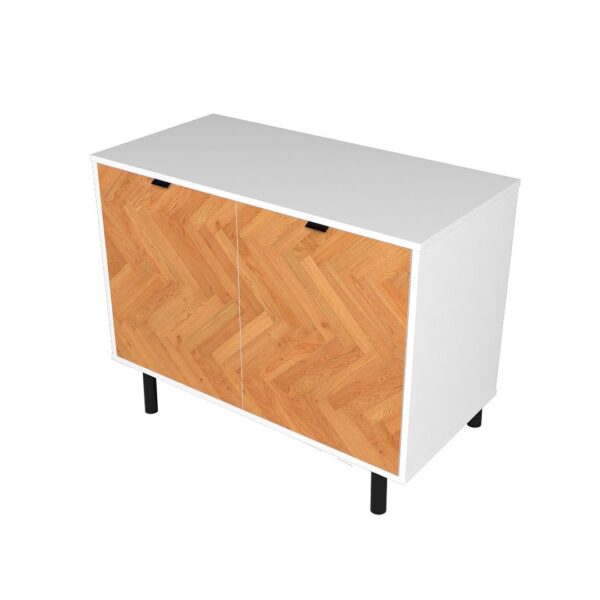 Manhattan Comfort Mid-Century Modern Liam Accent Cabinet with 2 Shelves in White and Wood