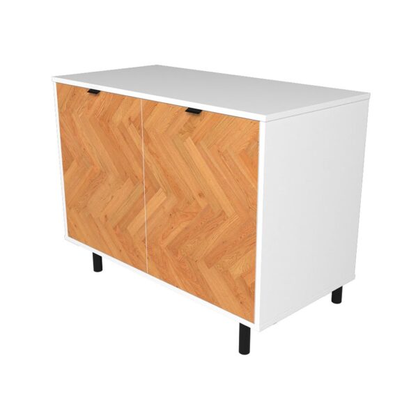 Manhattan Comfort Mid-Century Modern Liam Accent Cabinet with 2 Shelves in White and Wood