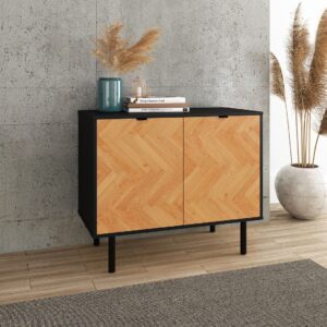 Manhattan Comfort Mid-Century Modern Liam Accent Cabinet with 2 Shelves in Black and Wood