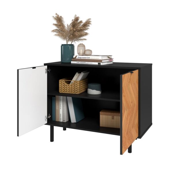 Manhattan Comfort Mid-Century Modern Liam Accent Cabinet with 2 Shelves in Black and Wood