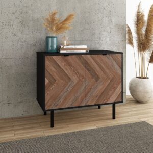 Manhattan Comfort Mid-Century Modern Liam Accent Cabinet with 2 Shelves in Black and Brown