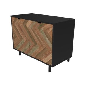 Manhattan Comfort Mid-Century Modern Liam Accent Cabinet with 2 Shelves in Black and Brown