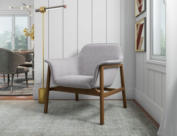 Manhattan Comfort Miller Grey and Walnut Linen Weave Accent Chair