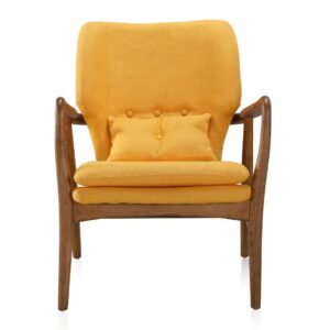 Manhattan Comfort Bradley Yellow and Walnut Linen Weave Accent Chair