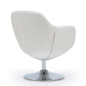 Manhattan Comfort Caisson White and Polished Chrome Faux Leather Swivel Accent Chair