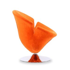 Manhattan Comfort Tulip Orange and Polished Chrome Velvet Swivel Accent Chair