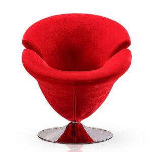 Manhattan Comfort Tulip Red and Polished Chrome Velvet Swivel Accent Chair