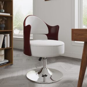 Manhattan Comfort Bopper White and Polished Chrome Faux Leather Adjustable Height Swivel Accent Chair