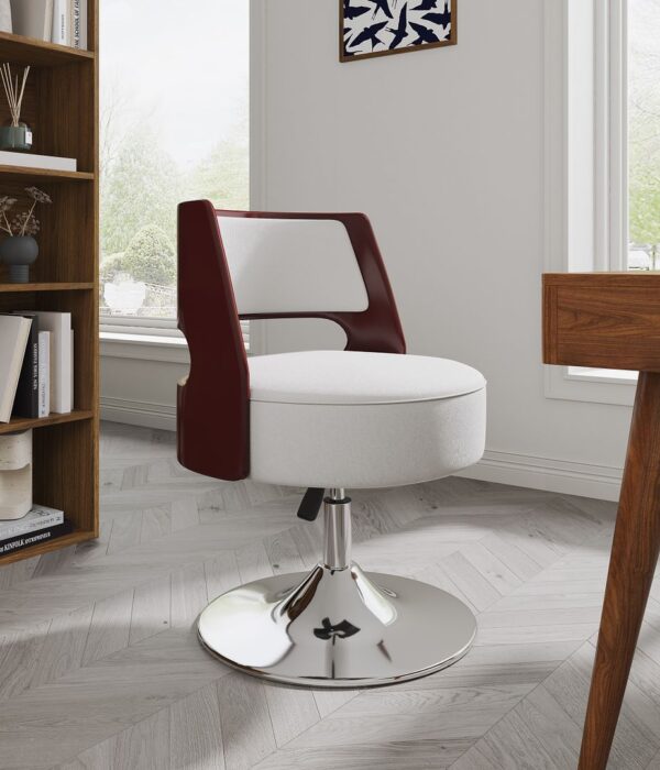 Manhattan Comfort Salon White and Polished Chrome Faux Leather Adjustable Height Swivel Accent Chair