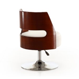 Manhattan Comfort Salon White and Polished Chrome Faux Leather Adjustable Height Swivel Accent Chair