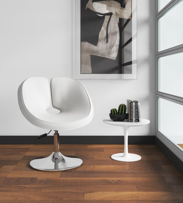 Manhattan Comfort Perch White and Polished Chrome Faux Leather Adjustable Chair