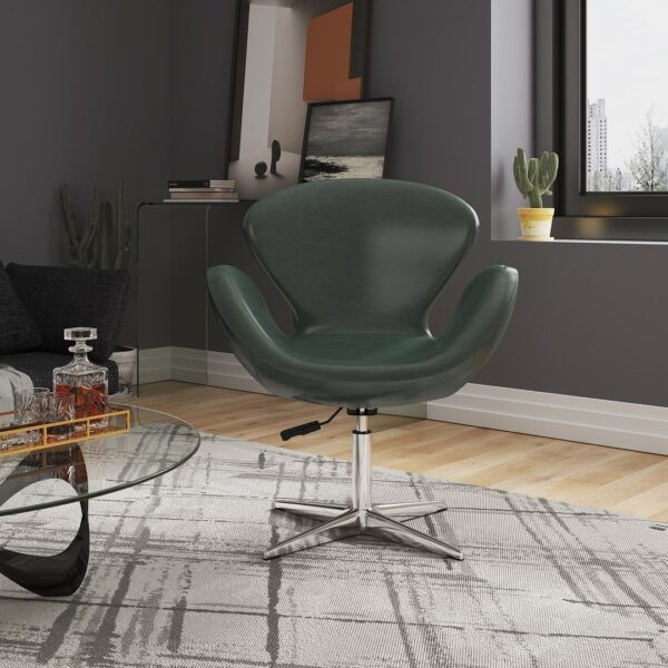 Manhattan Comfort Raspberry Forest Green and Polished Chrome Faux Leather Adjustable Swivel Chair