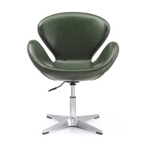 Manhattan Comfort Raspberry Forest Green and Polished Chrome Faux Leather Adjustable Swivel Chair