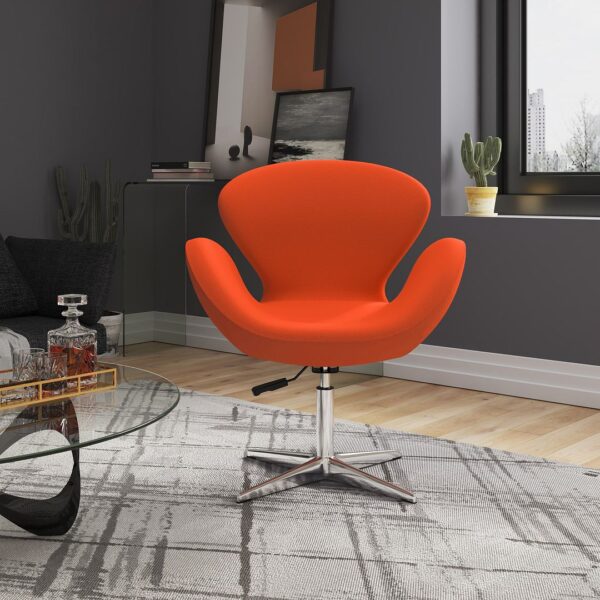 Manhattan Comfort Raspberry Orange and Polished Chrome Wool Blend Adjustable Swivel Chair