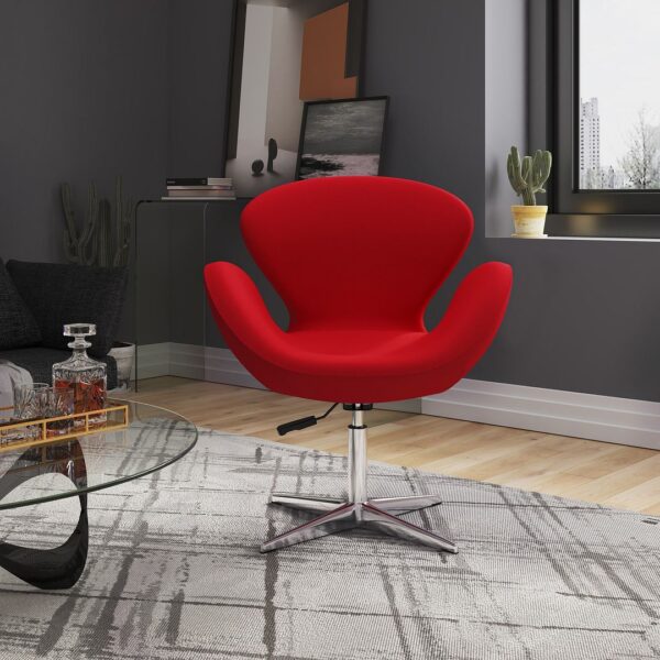 Manhattan Comfort Raspberry Red and Polished Chrome Wool Blend Adjustable Swivel Chair