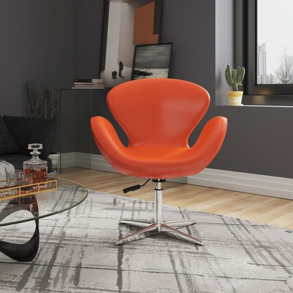 Manhattan Comfort Raspberry Tangerine and Polished Chrome Faux Leather Adjustable Swivel Chair