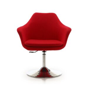 Manhattan Comfort Kinsey Red and Polished Chrome Wool Blend Adjustable Height Swivel Accent Chair