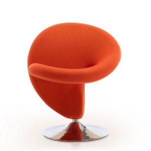 Manhattan Comfort Curl Orange and Polished Chrome Wool Blend Swivel Accent Chair