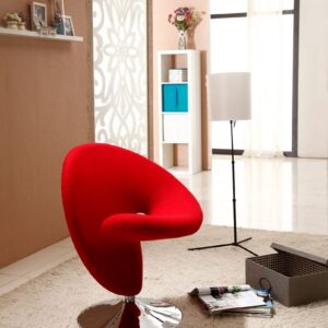 Manhattan Comfort Curl Red and Polished Chrome Wool Blend Swivel Accent Chair