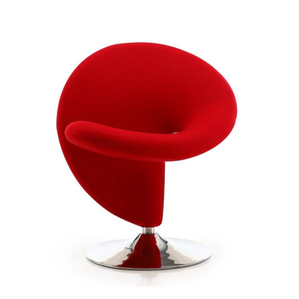 Manhattan Comfort Curl Red and Polished Chrome Wool Blend Swivel Accent Chair