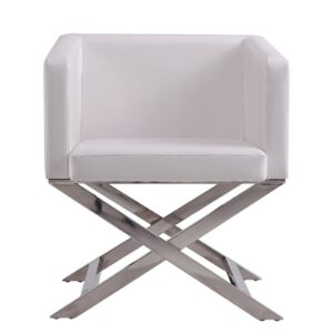 Manhattan Comfort Hollywood White and Polished Chrome Faux Leather Lounge Accent Chair