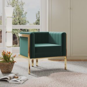 Manhattan Comfort Paramount Forest Green and Polished Brass Velvet Accent Armchair