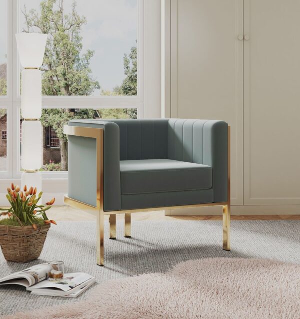 Manhattan Comfort Paramount Warm Grey and Polished Brass Velvet Accent Armchair