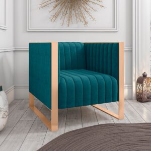 Manhattan Comfort Trillium Teal and Gold Velvet Accent Chair