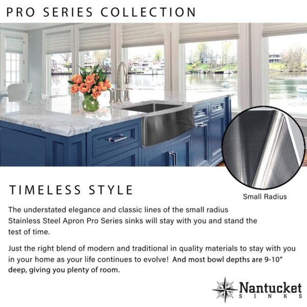 Nantucket EZApron33-5.5 Pro Series 33 Inch Single Bowl Undermount Stainless Steel Kitchen Sink with 5-1/2 Inch Apron Front