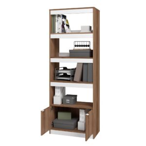 Manhattan Comfort Mid-Century Modern Ratzer Bookcase with 5 Shelves in Brown and White