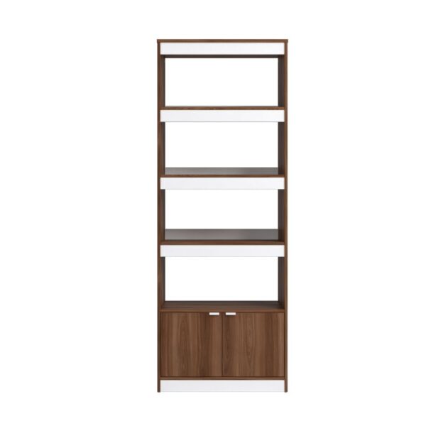 Manhattan Comfort Mid-Century Modern Ratzer Bookcase with 5 Shelves in Brown and White