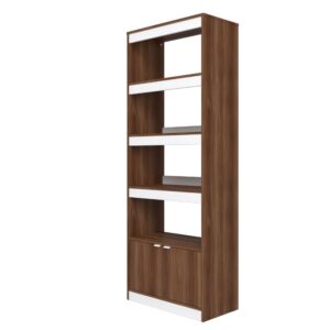 Manhattan Comfort Mid-Century Modern Ratzer Bookcase with 5 Shelves in Brown and White