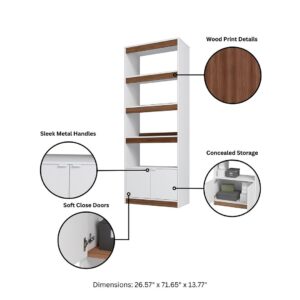 Manhattan Comfort Mid-Century Modern Ratzer Bookcase with 5 Shelves in White and Brown