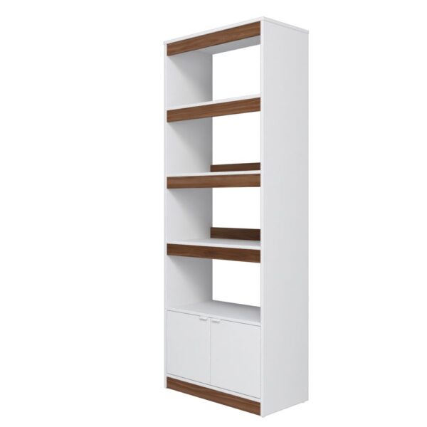 Manhattan Comfort Mid-Century Modern Ratzer Bookcase with 5 Shelves in White and Brown