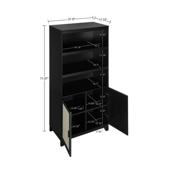 Manhattan Comfort Sheridan Modern Cane Bookcase with Adjustable Shelves in Black