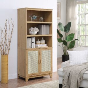 Manhattan Comfort Sheridan Modern Cane Bookcase with Adjustable Shelves in Nature