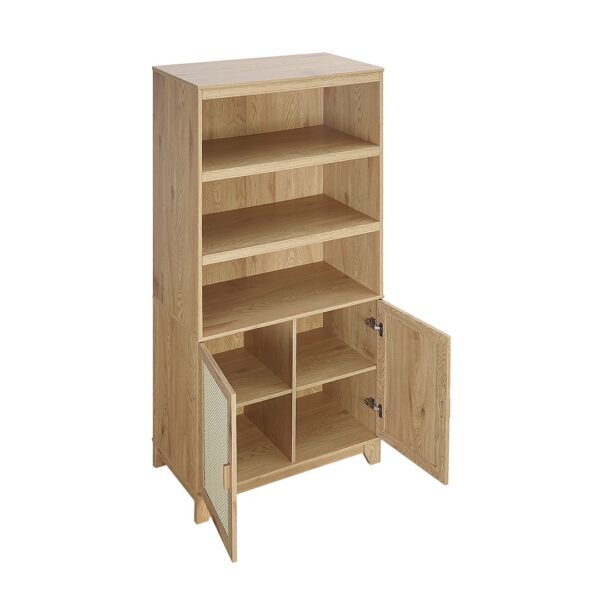 Manhattan Comfort Sheridan Modern Cane Bookcase with Adjustable Shelves in Nature