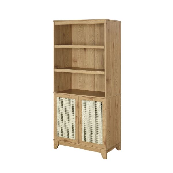 Manhattan Comfort Sheridan Modern Cane Bookcase with Adjustable Shelves in Nature